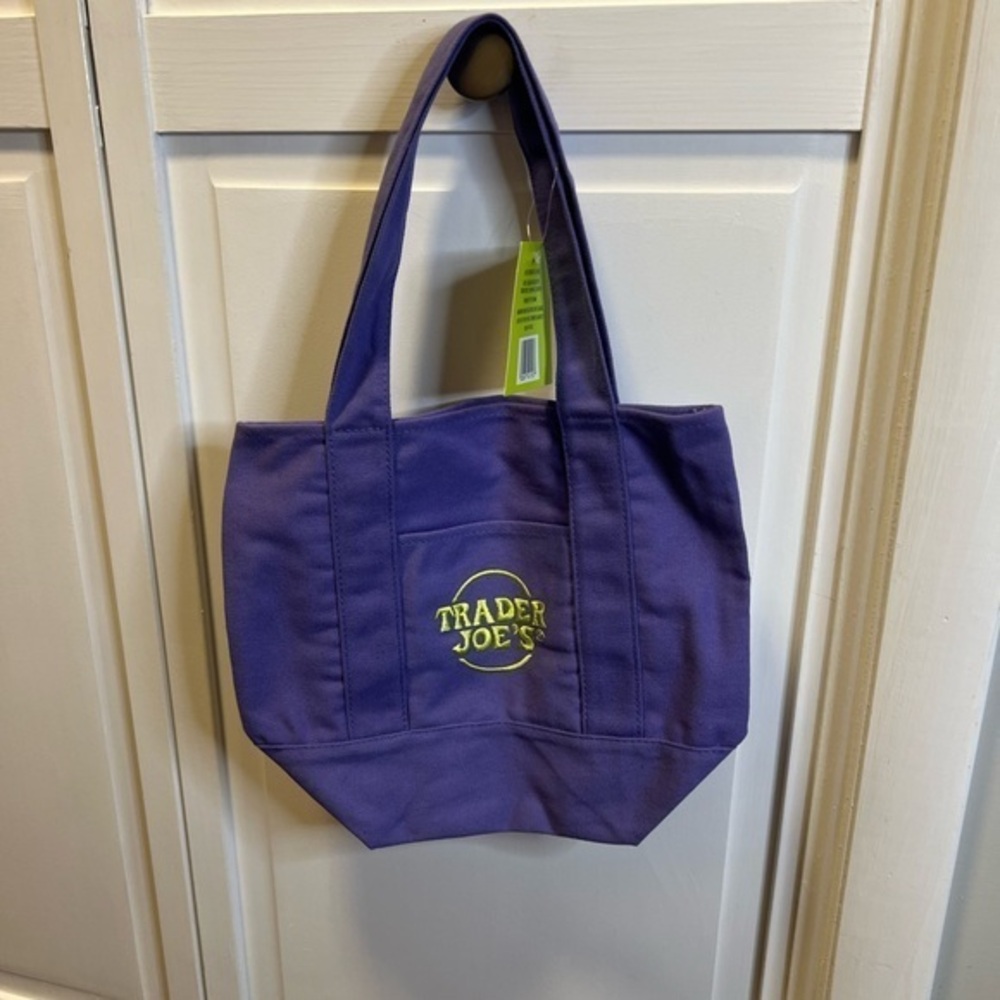 NWT Trader Joe’s Small Canvas Tote Bag Color Purple And Yellow